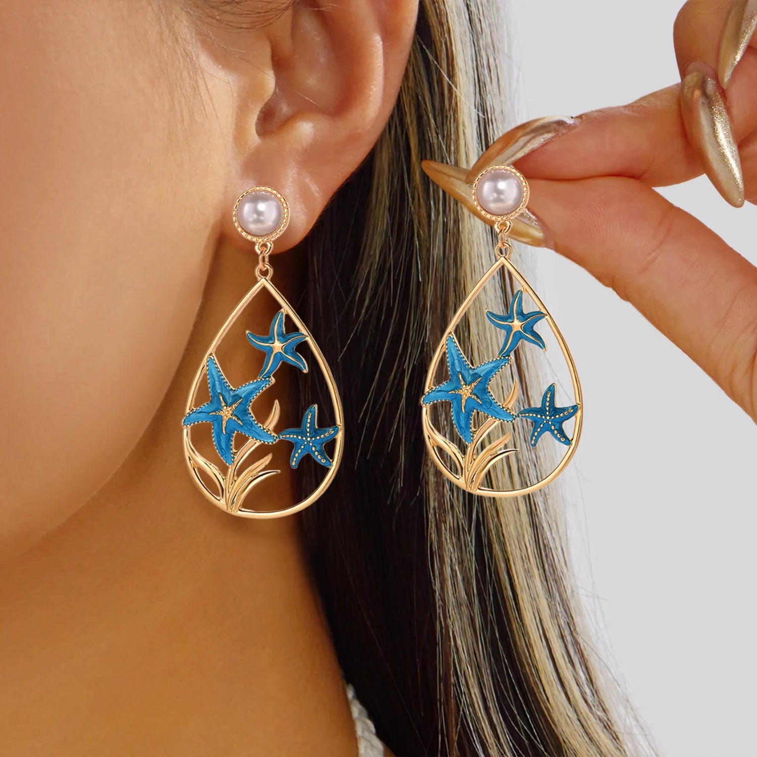 Bohemia Gold Color Metal Starfish Long Tassel Drop Earrings For Women Crystal Zircon Conch Shell Scallops Earring Beach Jewelry
