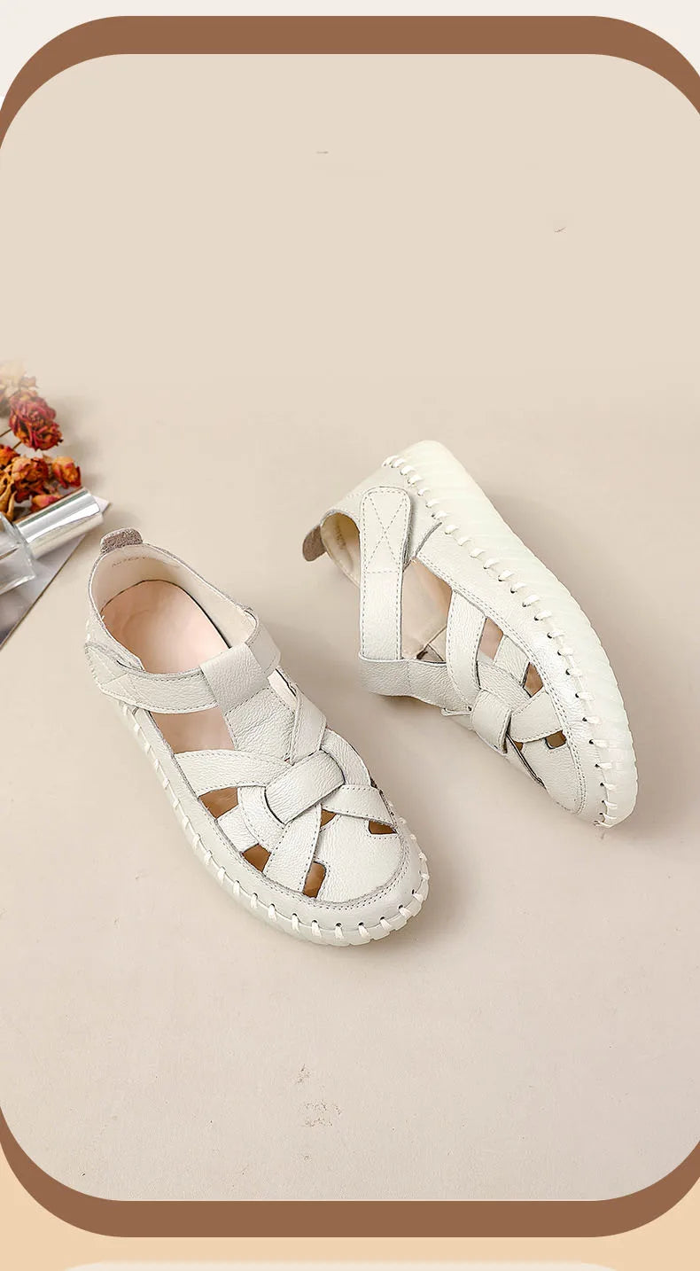 Newest gladiator summer sandals women's big size 43 woman real leather sandals ladies patchwork strap Non-slip flats
