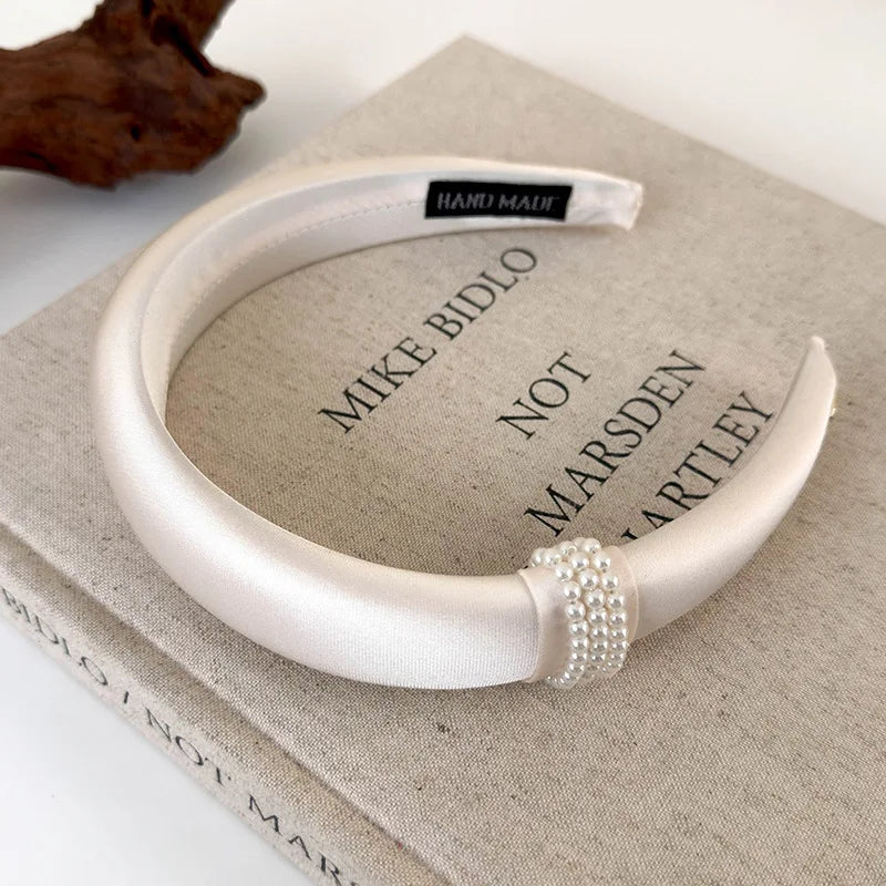 Retro Pearl Satin Headband for Women