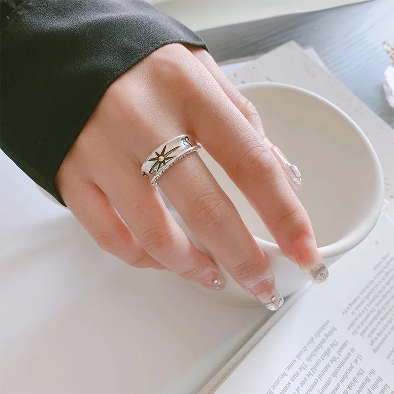 Fashion 925 Sterling Silver Starburst Woman Rings Fine Jewelry Trending Products GaaBou Jewellery
