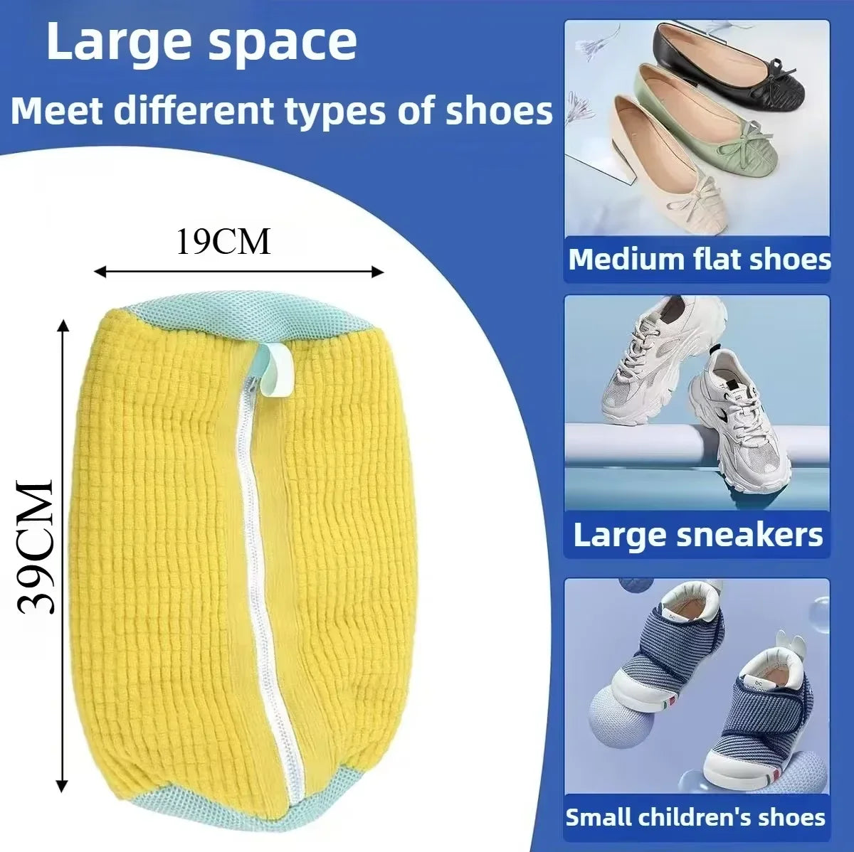 1Pcs Shoe Washing Machine Bag, Sneaker Laundry Bag for Washing Machine Extra Long and Thick Microfibre Fluff Reusable for Washer