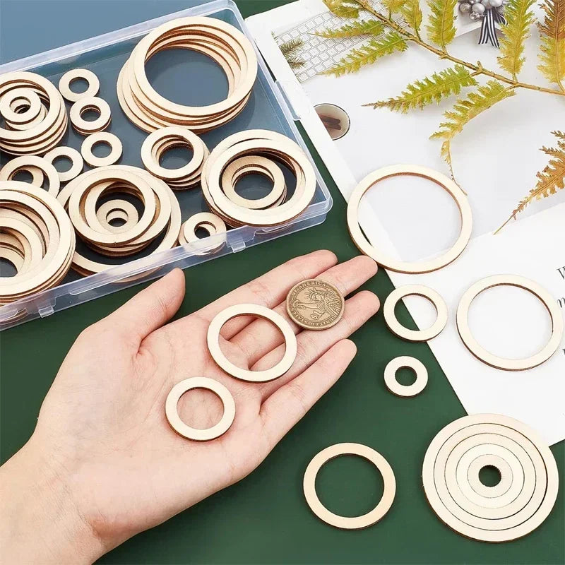 4-15cm Unfinished Wood Pieces Rings Shape Circle Ornaments Wood Rings Blank Wooden Slices for Painting Christmas Tree Home Decor