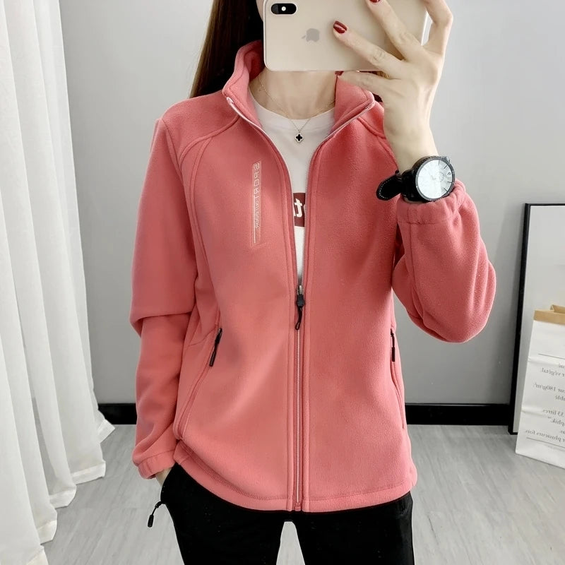 Autumn Winter Women Casual Soft Fleece Sweatshirt Women's Coat Flannel Solid Zip-up Jacket