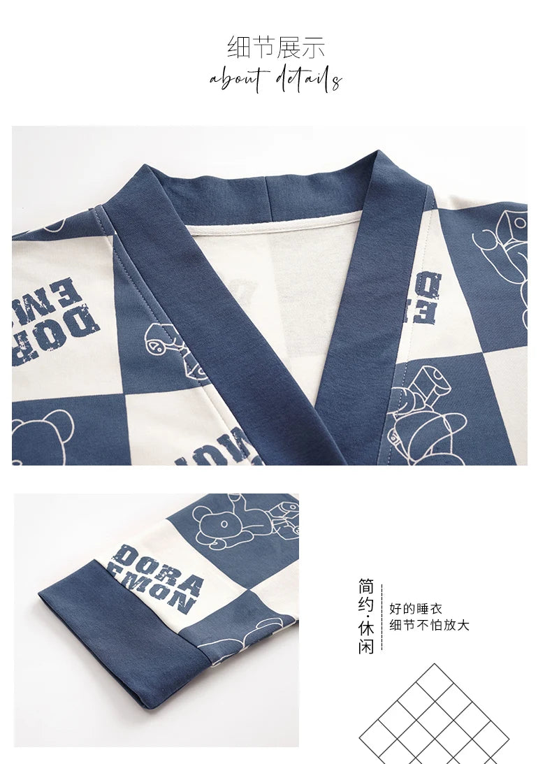 Elizabeth Duck Japanese Kimono Autumn Winter Women Pajamas Sets Faux Cotton Long Sleeves Homesuits Casual V-neck Lapel Sleepwear