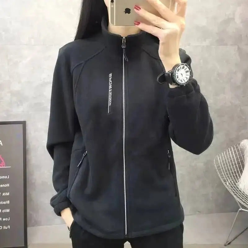 Autumn Winter Women Casual Soft Fleece Sweatshirt Women's Coat Flannel Solid Zip-up Jacket