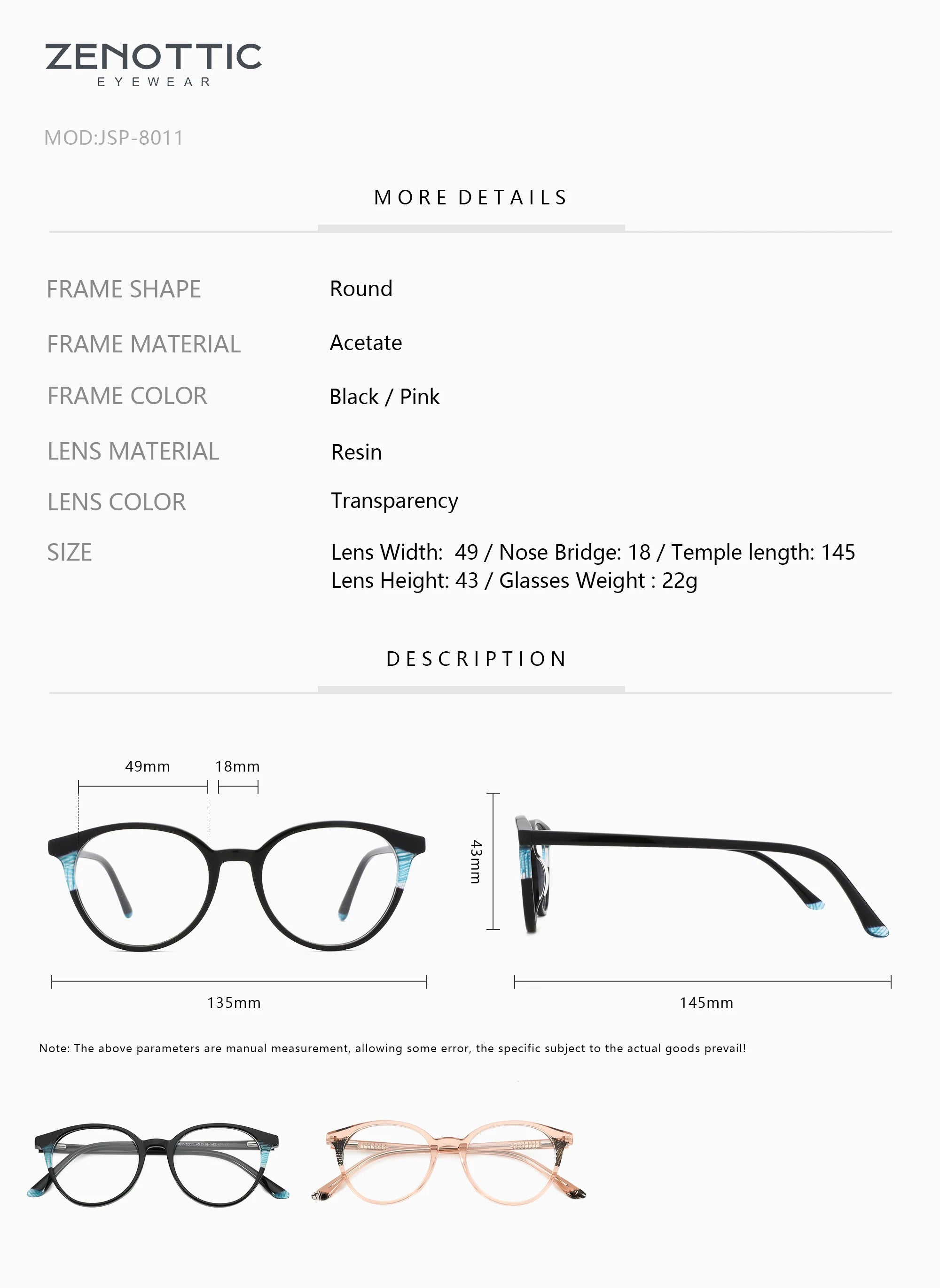 ZENOTTIC Fashion Unisex Round Non Prescription Optical Glasses Frame Clear Lens Comfortable Daily Casual Eyewear