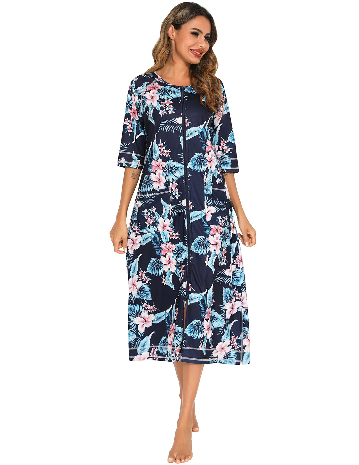 Zipper Women Sleepwear Pajama Maternity Dress 3/4Sleeve Nursing Baby Breastfeeding Nightdress Pregnancy Dress пижама хлопок