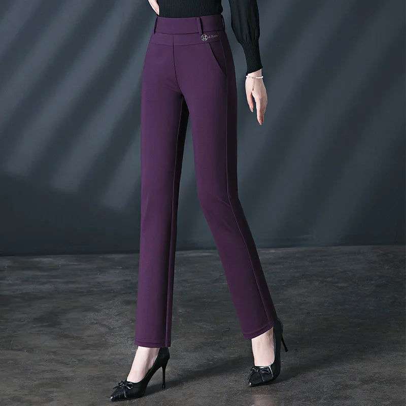 2026 New Women's Black Stretch Suit Pants, Fashion Purple Slim Trousers Green Brown Pantalones 27-34