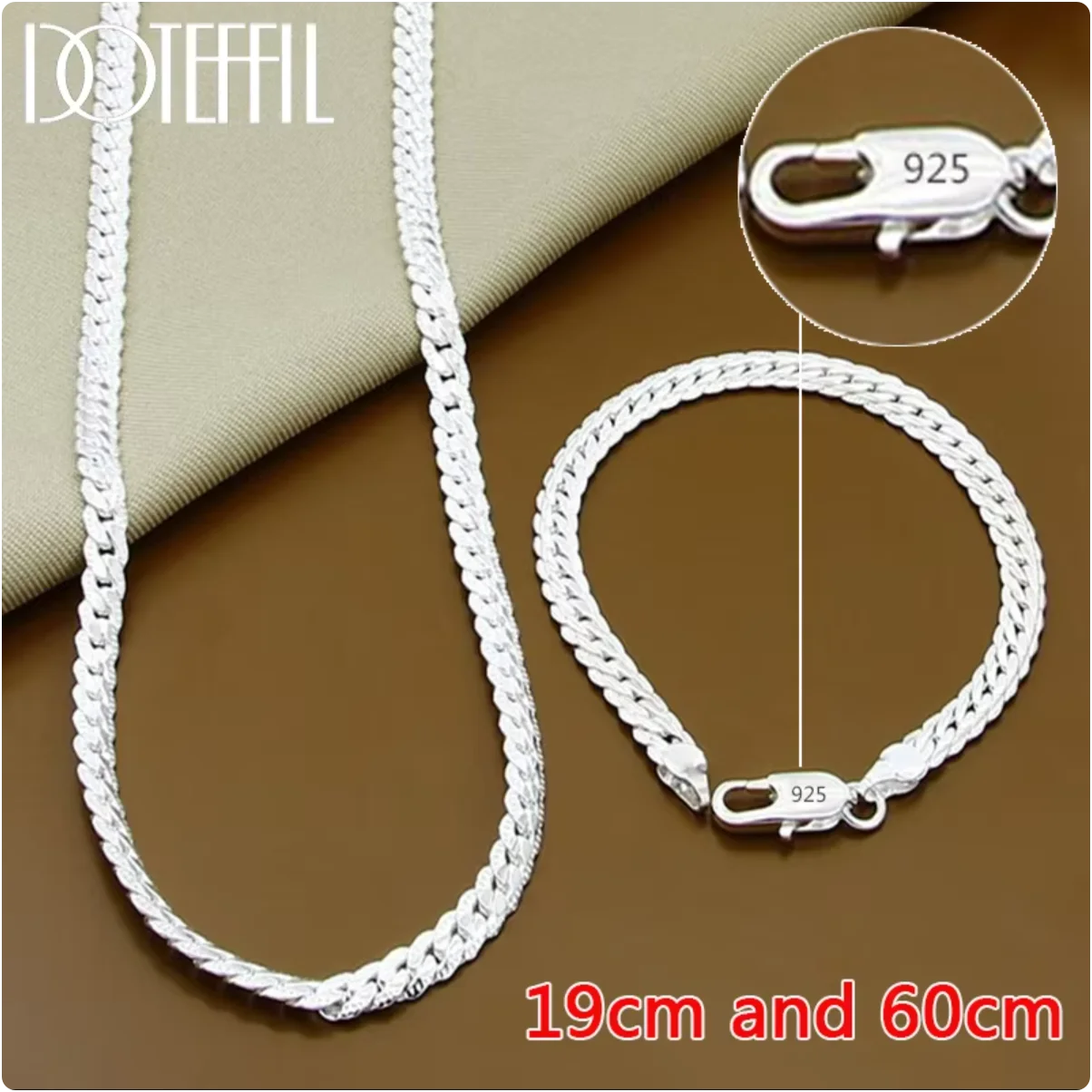 DOTEFFIL 925 Sterling Silver 8/16/18/20/22/24 Inch 6mm Side Chain Necklace Bracelet For Woman Men Fashion Charm Wedding Jewelry