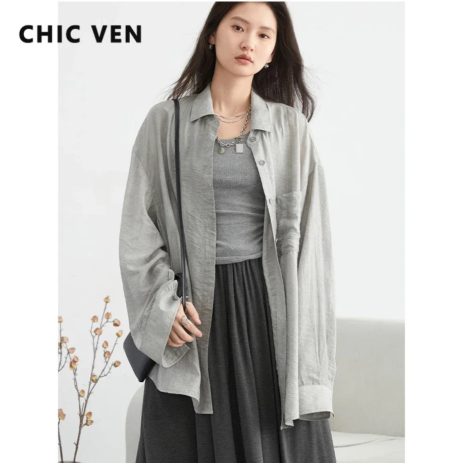 CHIC VEN Women Tie-Dye Casual Long Sleeve Shirt