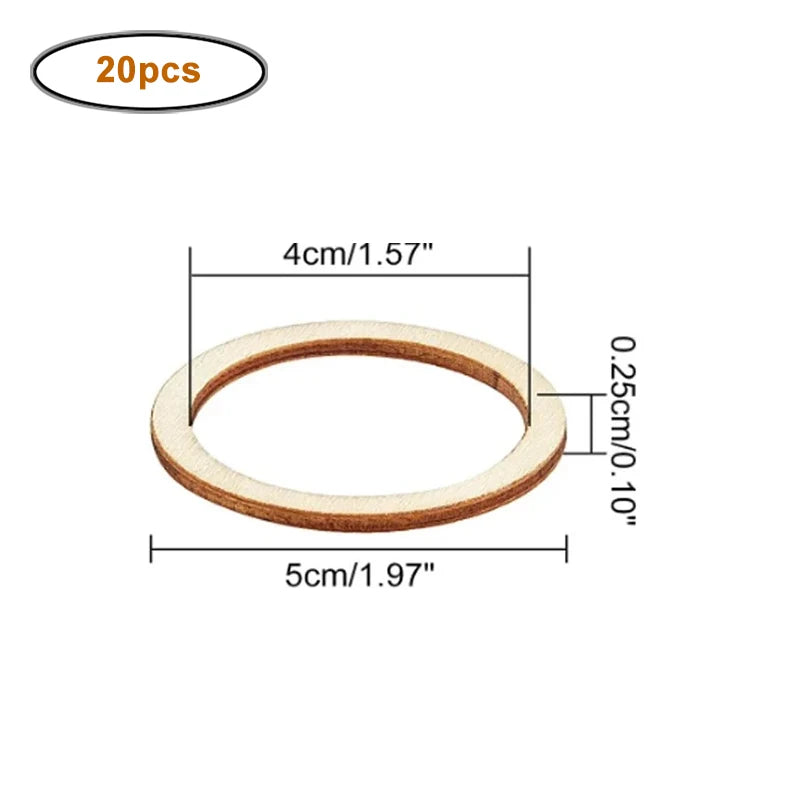 4-15cm Unfinished Wood Pieces Rings Shape Circle Ornaments Wood Rings Blank Wooden Slices for Painting Christmas Tree Home Decor