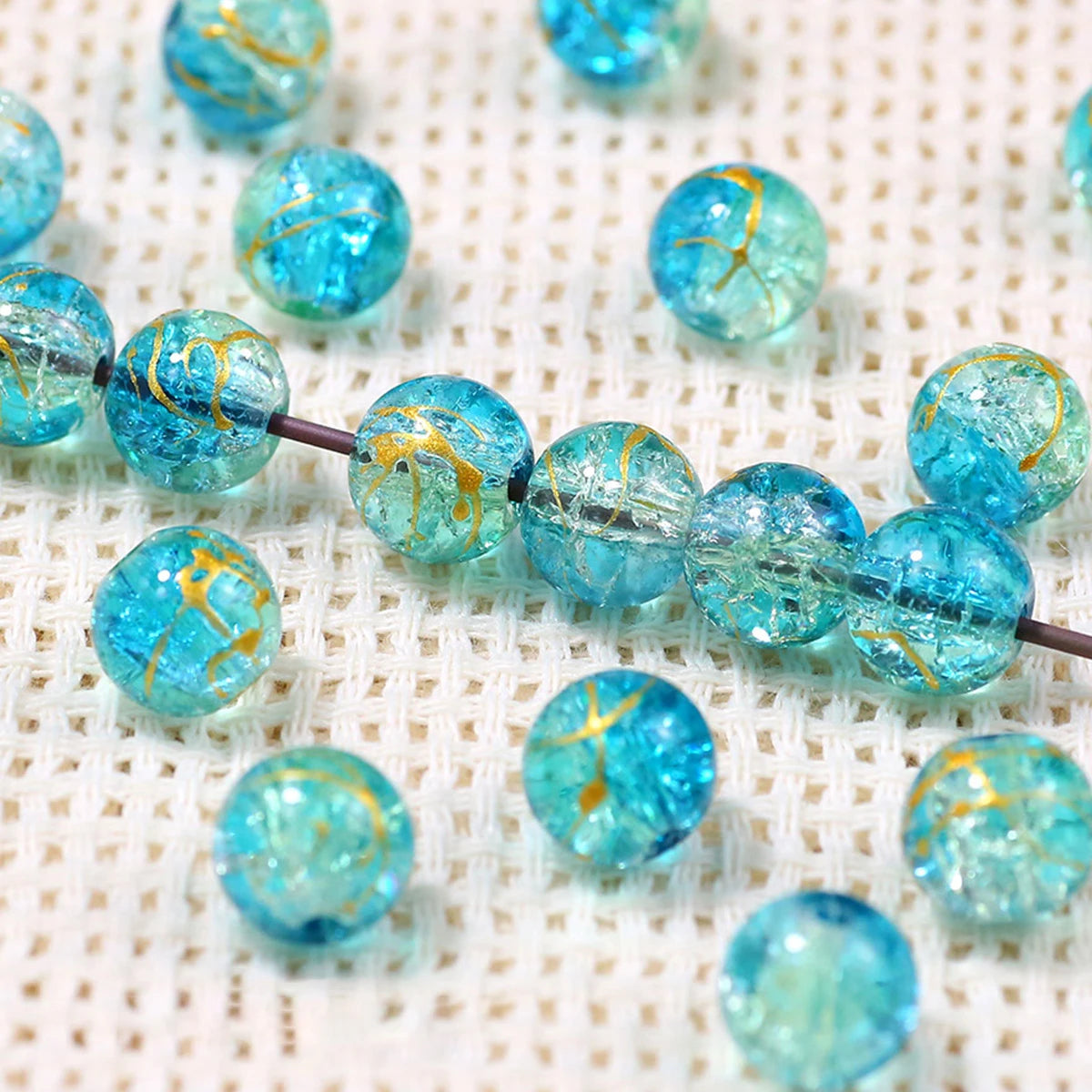8/10mm Gradient Color Dot Golden Crackled Crystal Bead Round Glass Spacer Loose Beads For Jewelry Making Bracelet DIY Accessorie