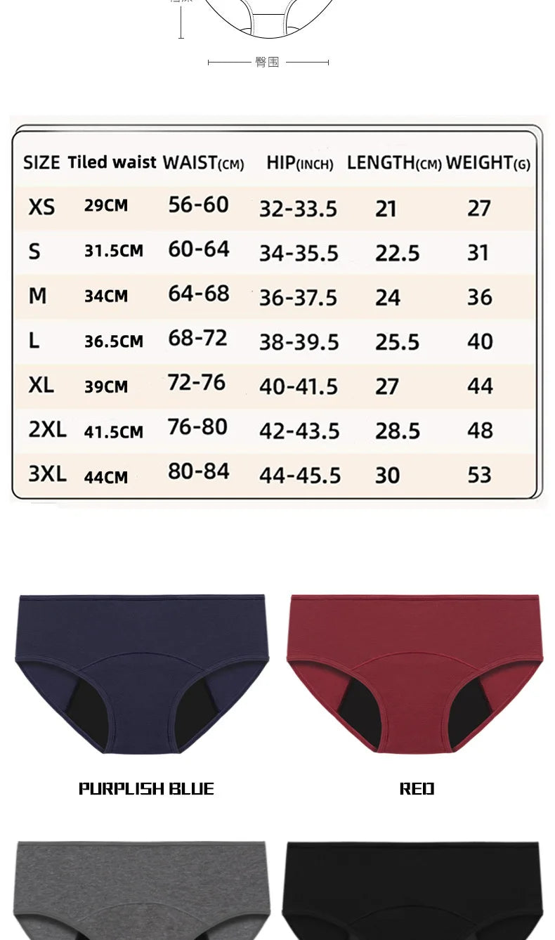 4pcs Women physiological Underwear Lady Large Size Mid Waist Panties Girl Brief Breathable Panty Plus Size Female Period Panties