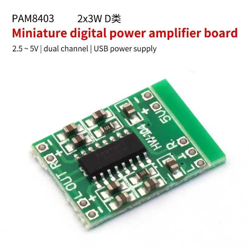 5-20Pcs PAM8403 Mini Power Amplifier Board 2-Channels Stereo Audio Amplifier Module for Arduino 2.5V-5.5V 2*3W USB Power Supply