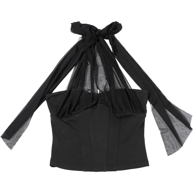 High Quality Hot Selling Wholesale 2025 New Women's Clothing Sexy Mesh Hanging Neck Imitation Fish Bone Exposed Navel Vest Women