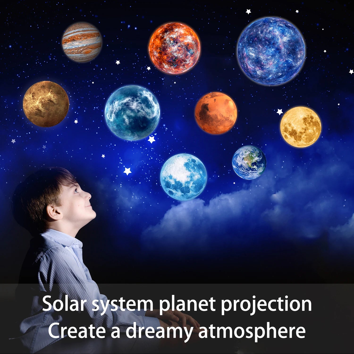 USB planet projection lamp, 9 replacement planet projection, ceiling decoration, bedroom living room room night light