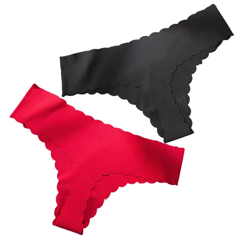 2PCS Seamless Thin-stripe Panties Ladies Low Rise T-back G-string Nude Half-covered Hip Lingerie Solid Cotton Ruffles Sexy Thong