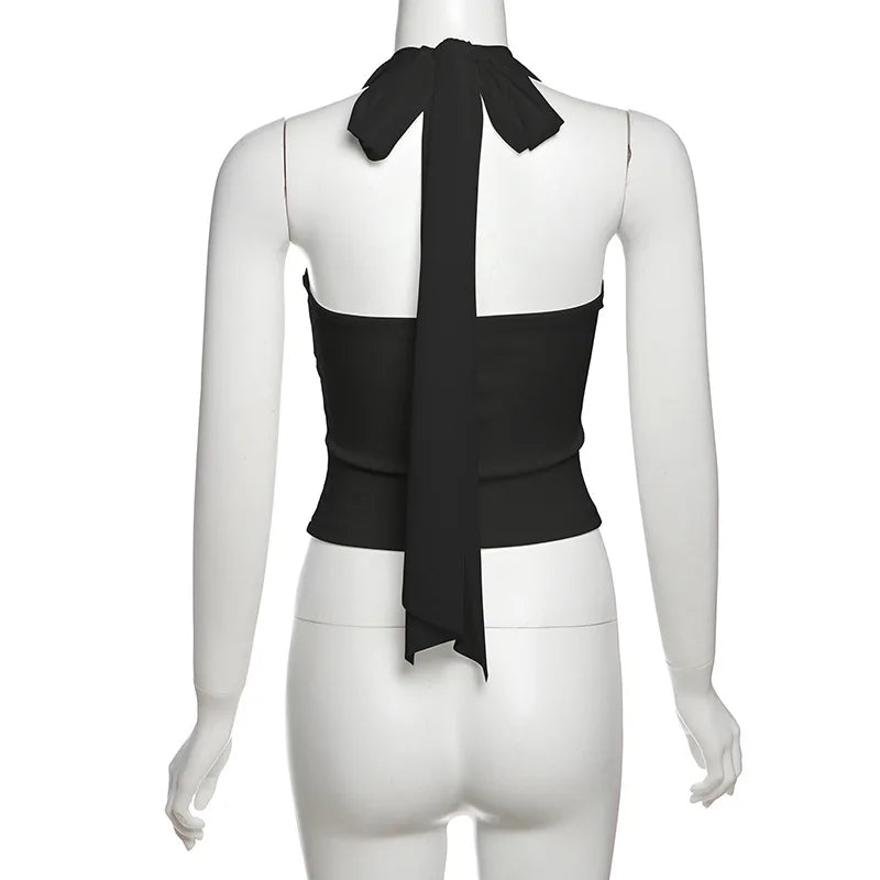 High Quality Hot Selling Wholesale 2025 New Women's Clothing Sexy Mesh Hanging Neck Imitation Fish Bone Exposed Navel Vest Women