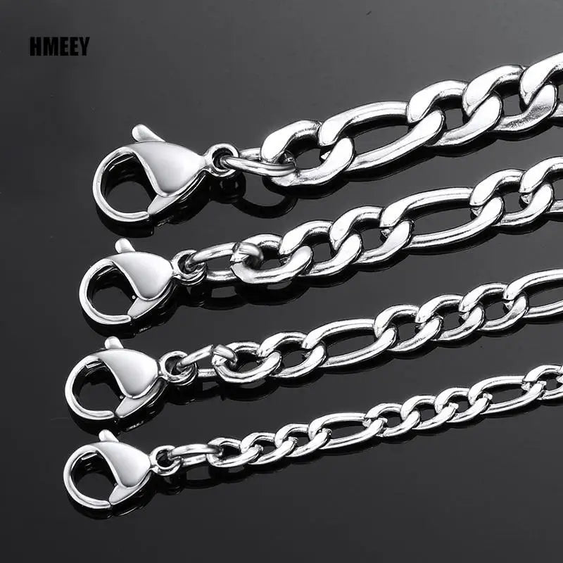 Men's Stainless Steel Link Figaro Chain Necklace for Women High Quality Waterproof Choker Silver Color Jewelry Accessories Gift