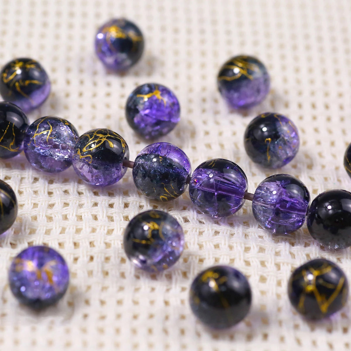 8/10mm Gradient Color Dot Golden Crackled Crystal Bead Round Glass Spacer Loose Beads For Jewelry Making Bracelet DIY Accessorie
