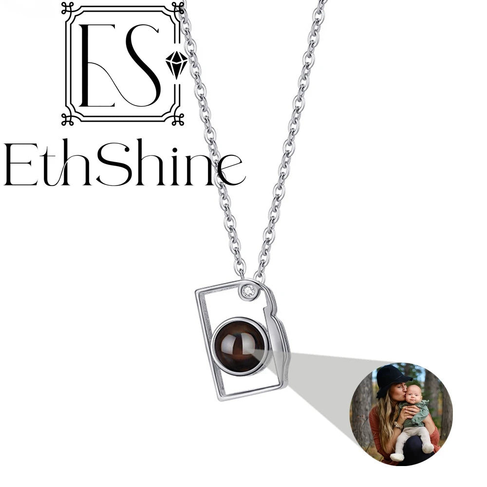 Geometric/Camera Pendant Custom Photo Necklace for Women Personalized Projection Photo 925 Silver Chain Birthday Jewelry