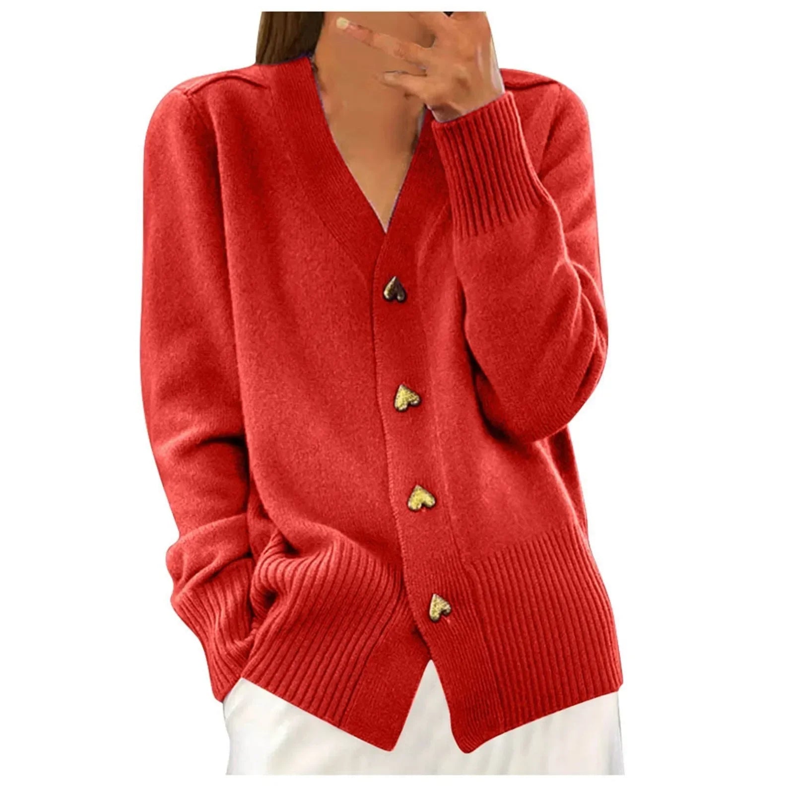 Fall Daily  for Women V Neck Love Button Down Casual Long Sleeve Knitted Sweaters Fall Daily Coat Winter Battoming Shirt