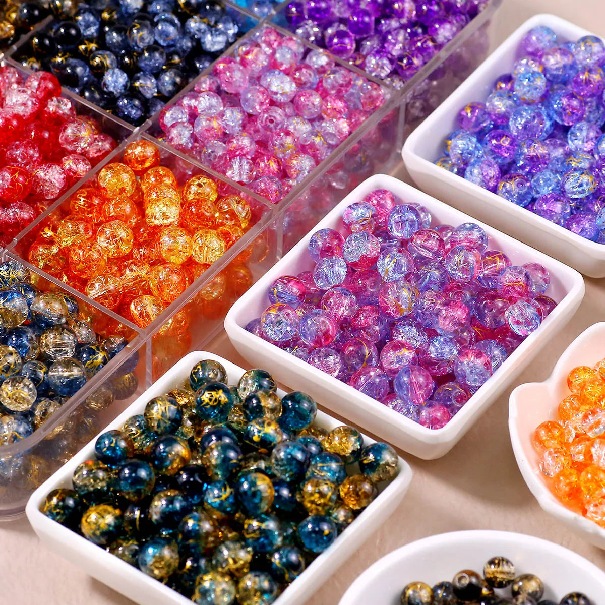 8/10mm Gradient Color Dot Golden Crackled Crystal Bead Round Glass Spacer Loose Beads For Jewelry Making Bracelet DIY Accessorie