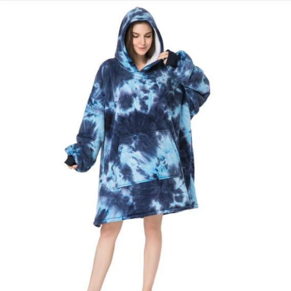 Unisex Flannel Hooded Sweater Blanket Warm Watching TV Large Pocket Weighted Home Use Cozy Blanket Sweater