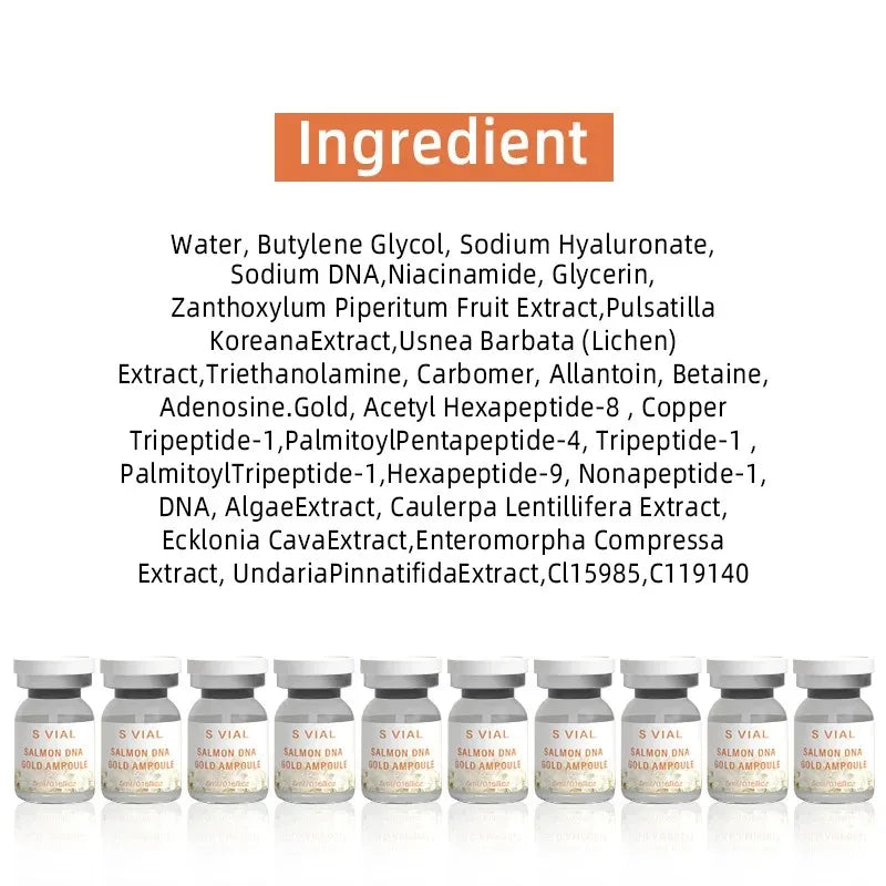 Salmon DNA Gold Peptide Ampoule Serum Kit - 10 Vials x 5ml - Brightening Whitening Moisturizing Face Skin Care Booster