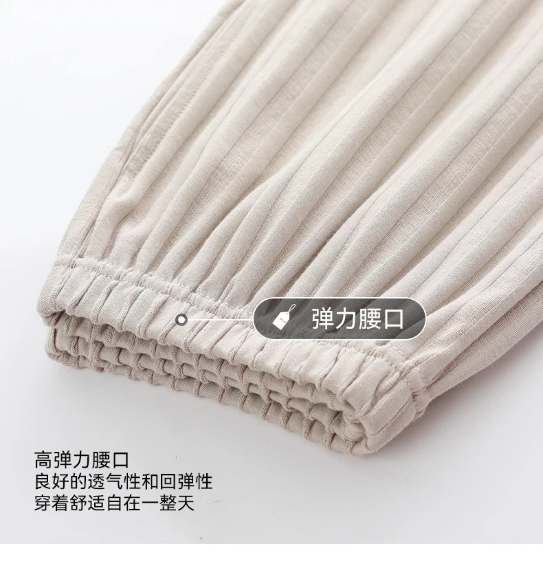 L-5XL Summer Elegant Men Pyjamas Knited Cotton Pajamas Set Long Pant Sleepwear Pyjamas Night Suits Pijamas Plus Size Homewear PJ