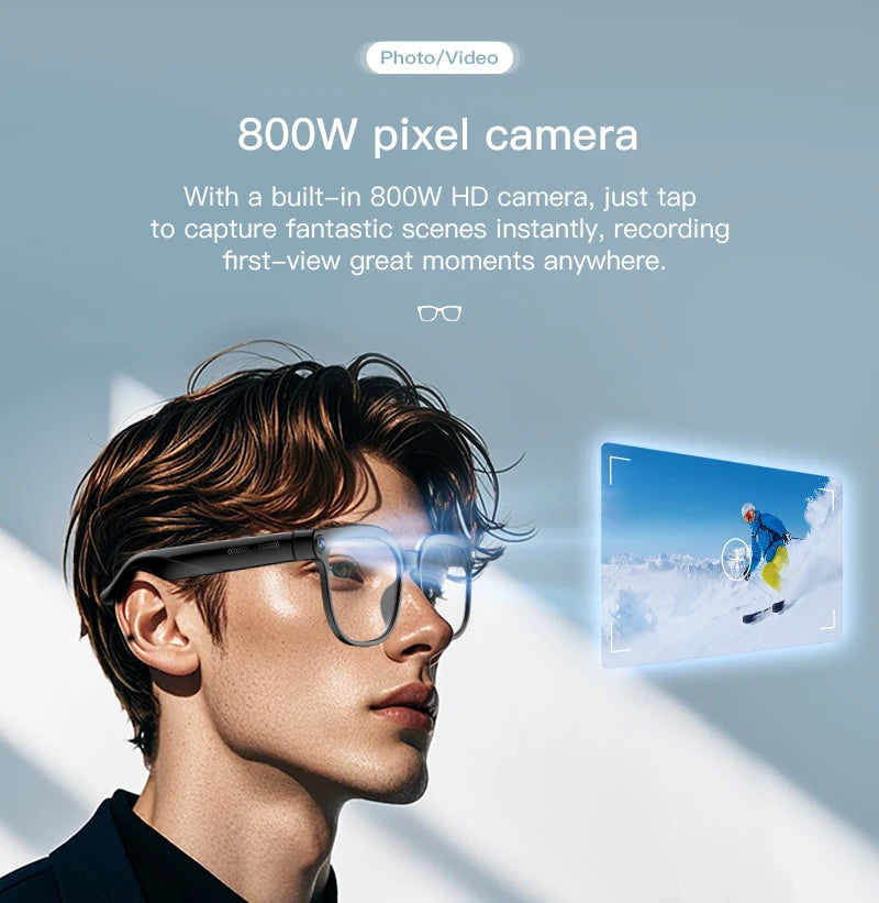 2026New AI Smart Glasses Men Women 800W HD Camera Bluetooth Call 100+Languages Translation Voice Control Music Player Sunglasses