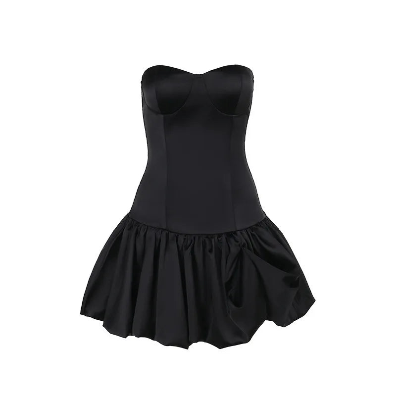 Mozision Off-shoulder Backless Sexy Mini Dress For Women Robe Fashion Solid Strapless Sleeveless A-line Slim Sexy Club Dress