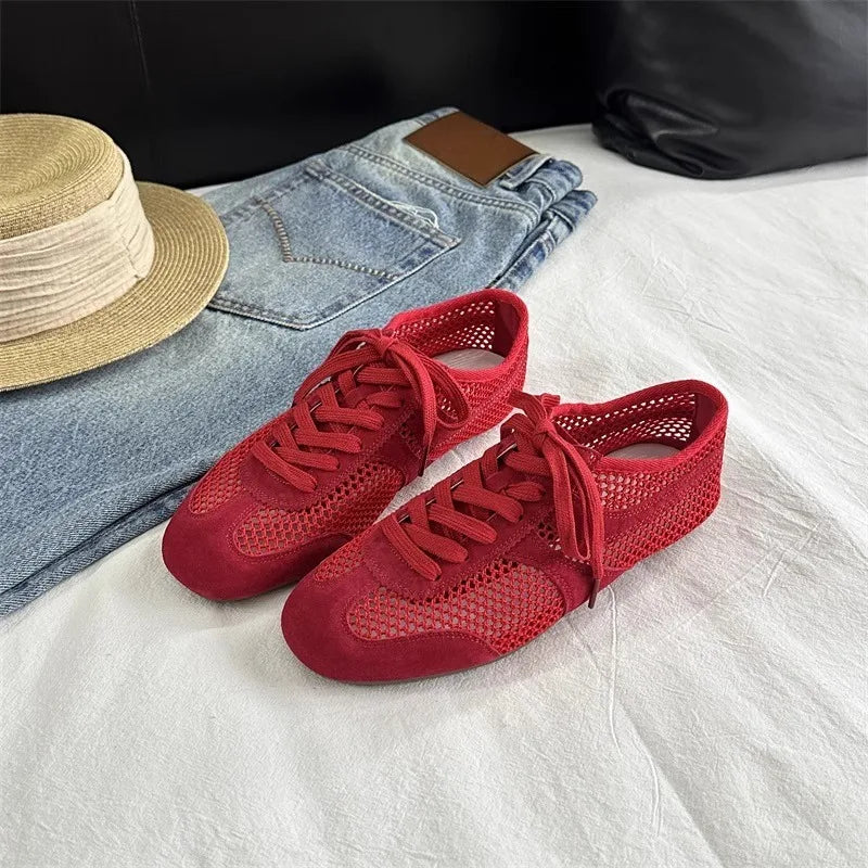 Women Sneakers 2026 Summer German Training Shoes Mesh Breathable Genuine Leather Shoes For Women Sports Casual Tennis Shoes