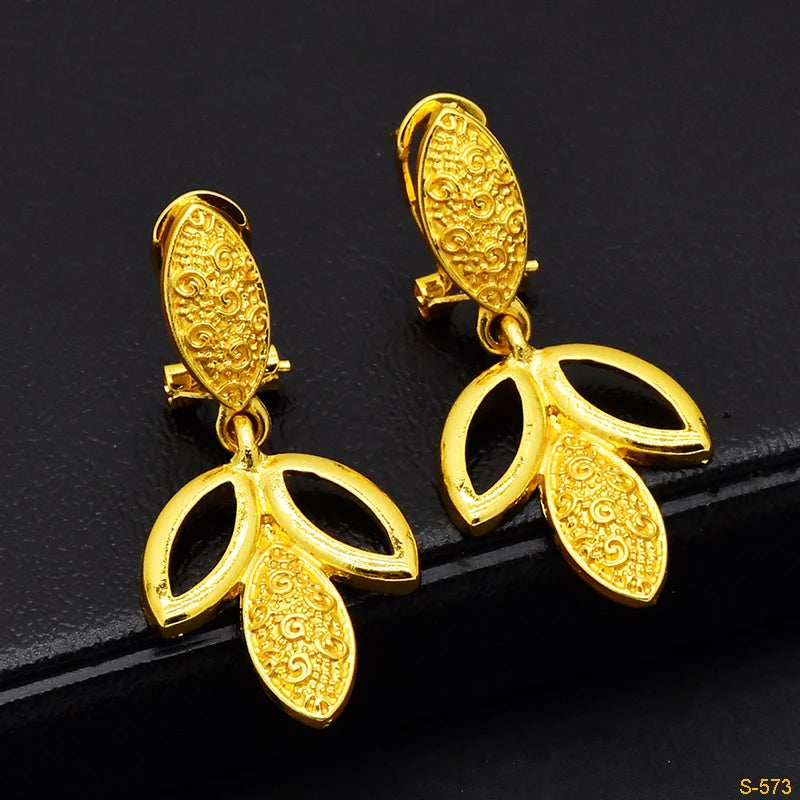 Italian Bridal Gold Plated Jewelry Set For Women African Indian 24K Gold Color Leaf Pendant Necklace Earring Set Dubai