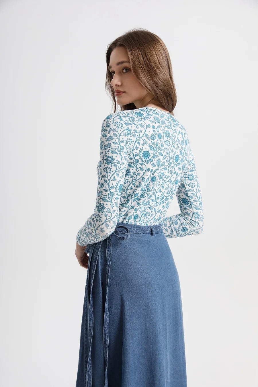 AS 2025 woman fitted-closed design print ribbing basic tops high stretch fabric