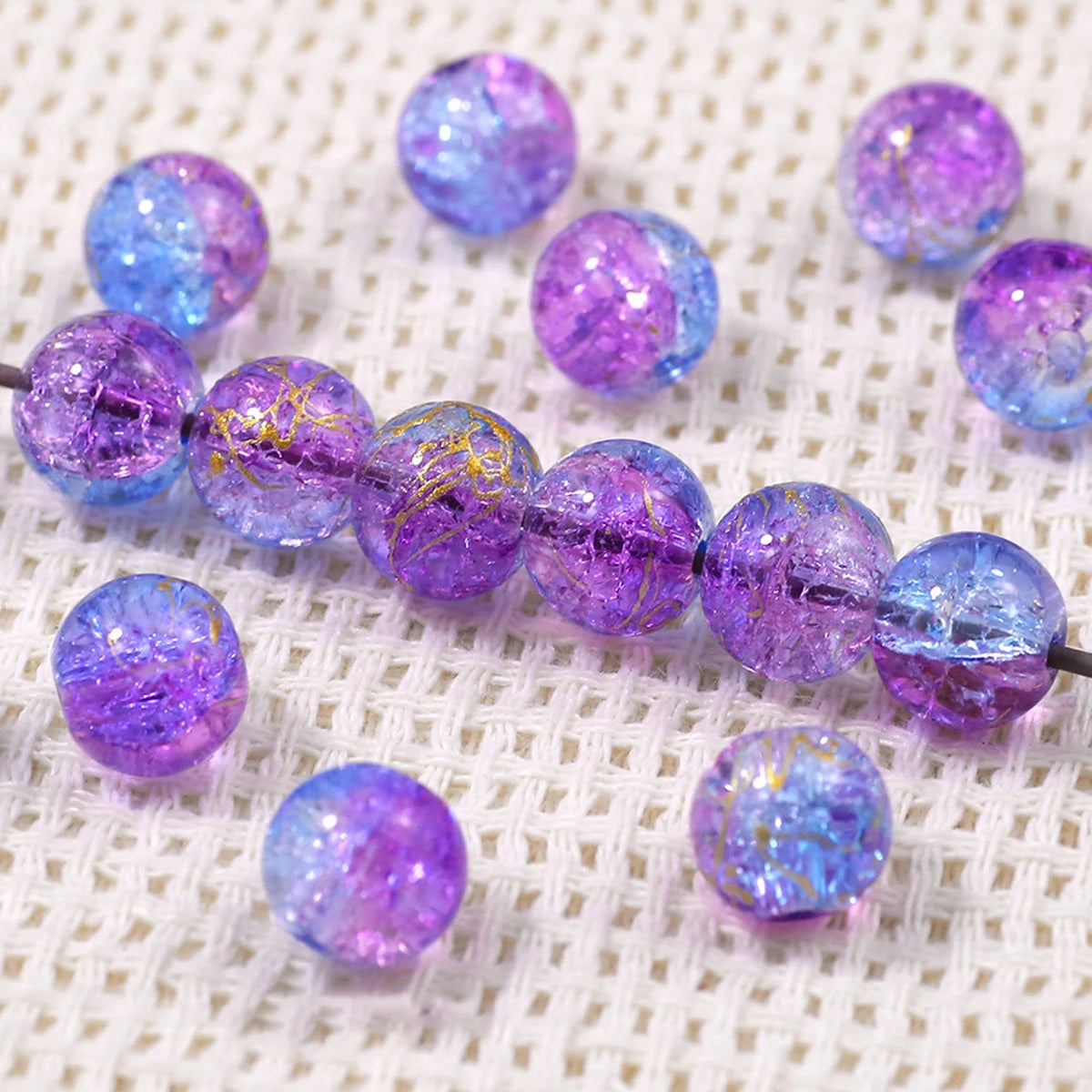 8/10mm Gradient Color Dot Golden Crackled Crystal Bead Round Glass Spacer Loose Beads For Jewelry Making Bracelet DIY Accessorie