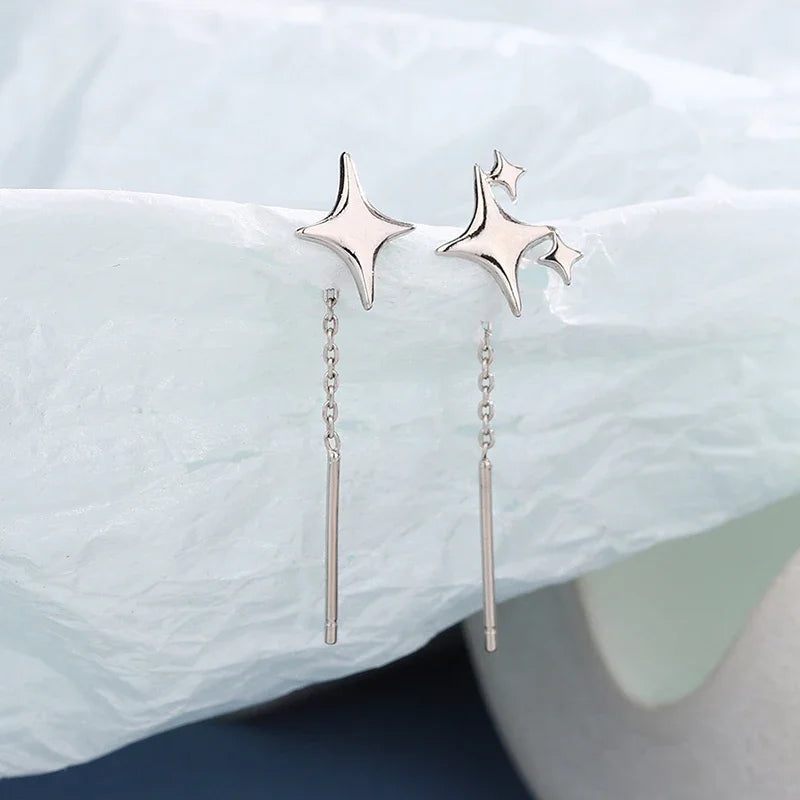 2025 New Korean Star Ear Wire Tassel Thread Chain Climb Star Pendants Drop Earrings Women's Straight Hanging Earings Jewelry