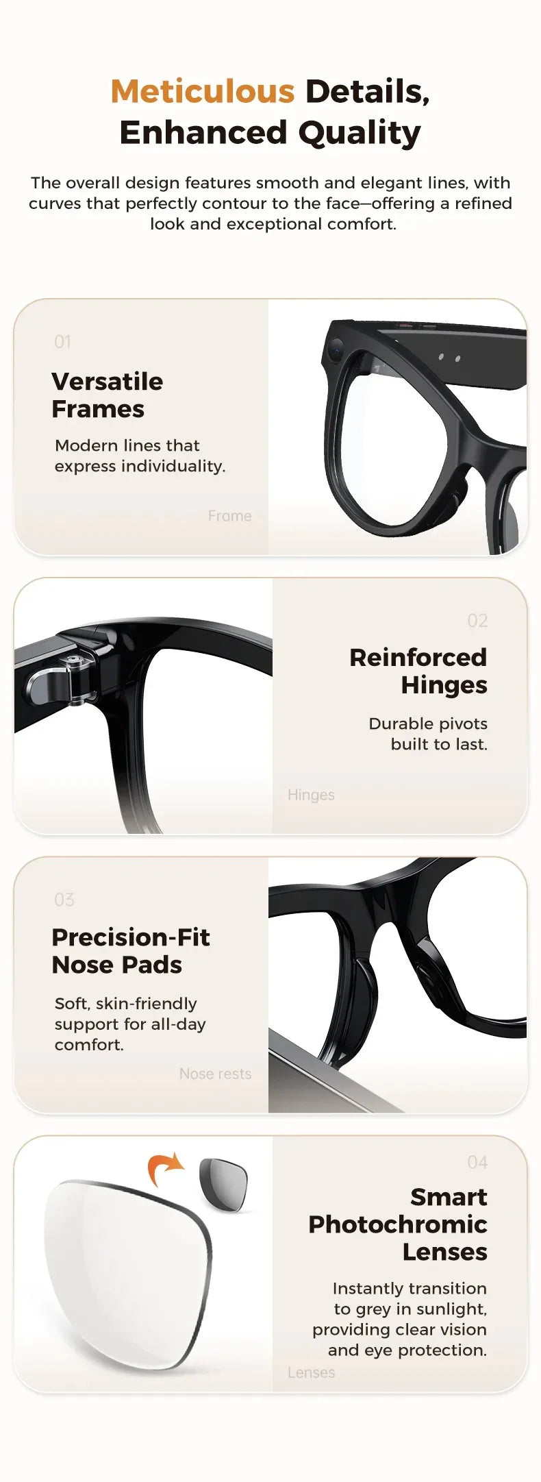 AI Smart Glasses GPT Camera 4K HD Multifunctional 3-in-1 Lens Bluetooth Call 3600Mah Battery Voice Assistant Control Sunglasses