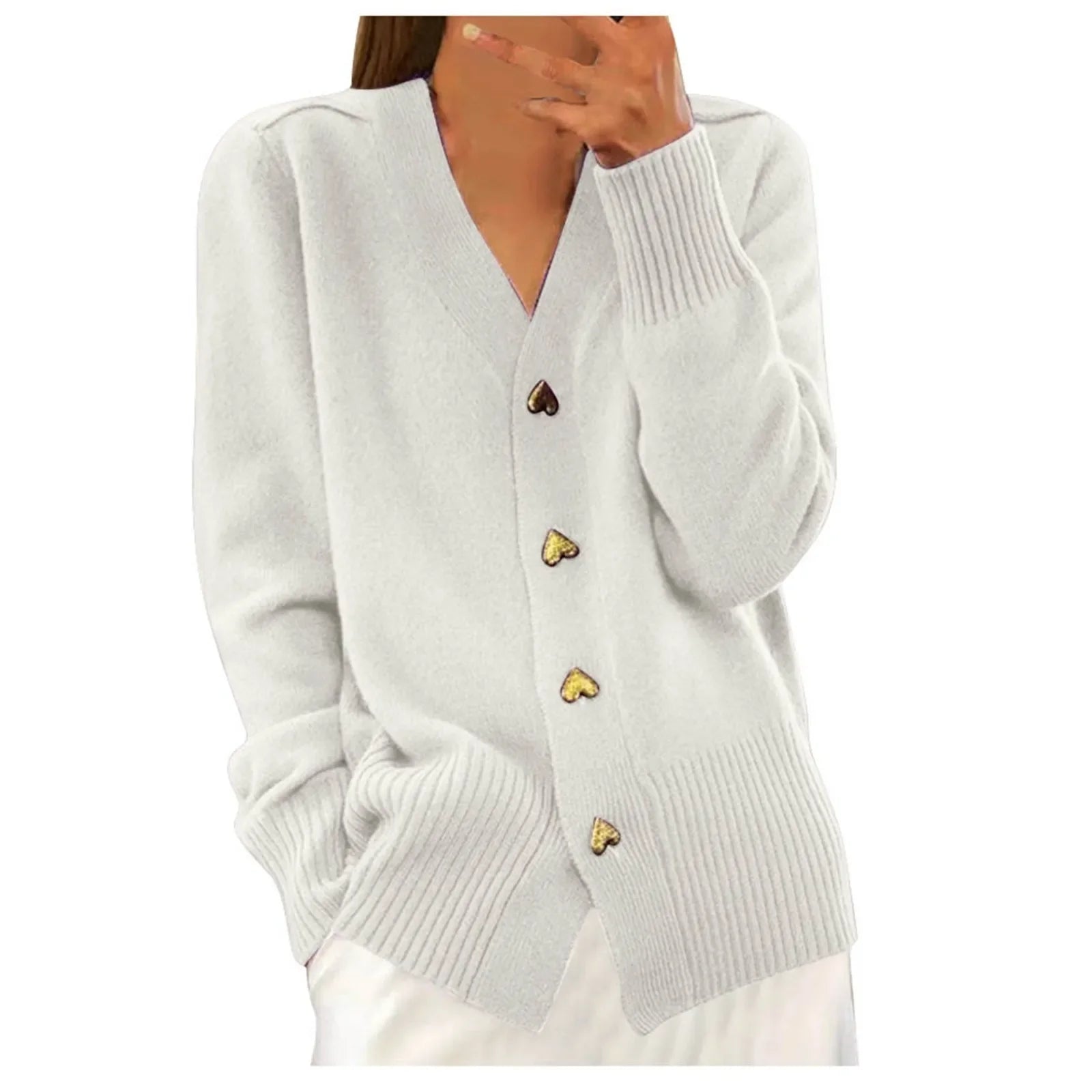 Fall Daily  for Women V Neck Love Button Down Casual Long Sleeve Knitted Sweaters Fall Daily Coat Winter Battoming Shirt