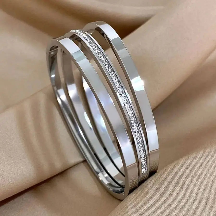 3PCS Luxury Rhinestone Bangle Bracelet Set for Women