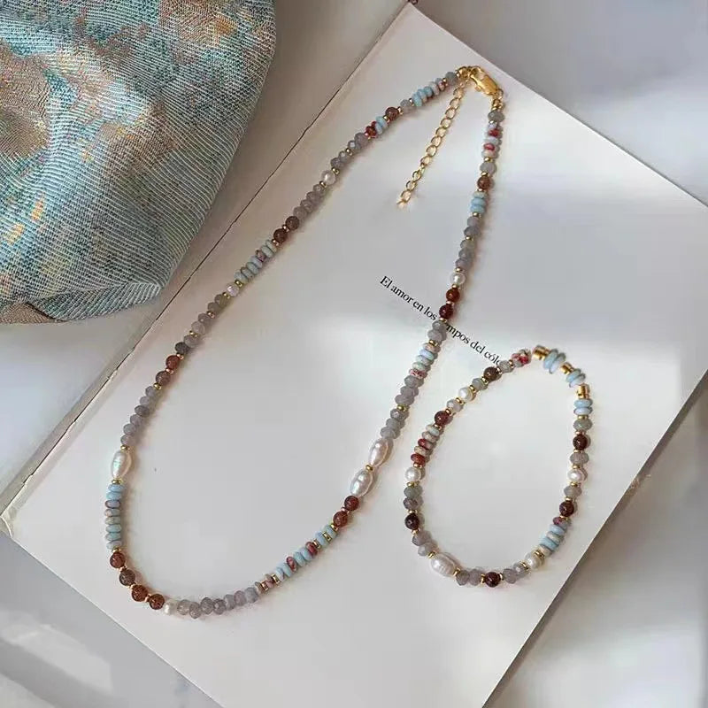 Elegant Handmade Woven Natural Stone Beadeds Chain Pearl Pendant Necklace Luxury Accessories for Women Necks Fashion Jewelry