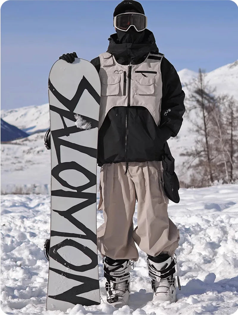 Unisex Waterproof 3L Composite Fabric Ski Vest Men Women Outdoor Snowboard Multi-pocket Cargo Jacket Vests Sports Ski Waistcoat
