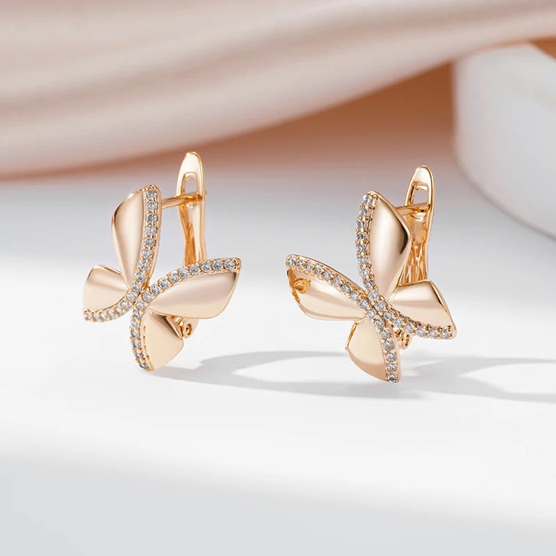 SYOUJYO Butterfly Shape Earrings For Women English Ear Clips Daily Wear Luxury 585 Gold Color Jewelry