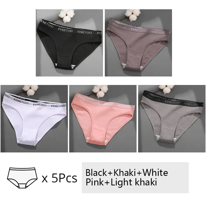 Finetoo 5Pcs Women Sexy Cotton Briefs Intimates Solid Color Low Waist Panty High Elasticity Underwear Female Breathable Lingerie