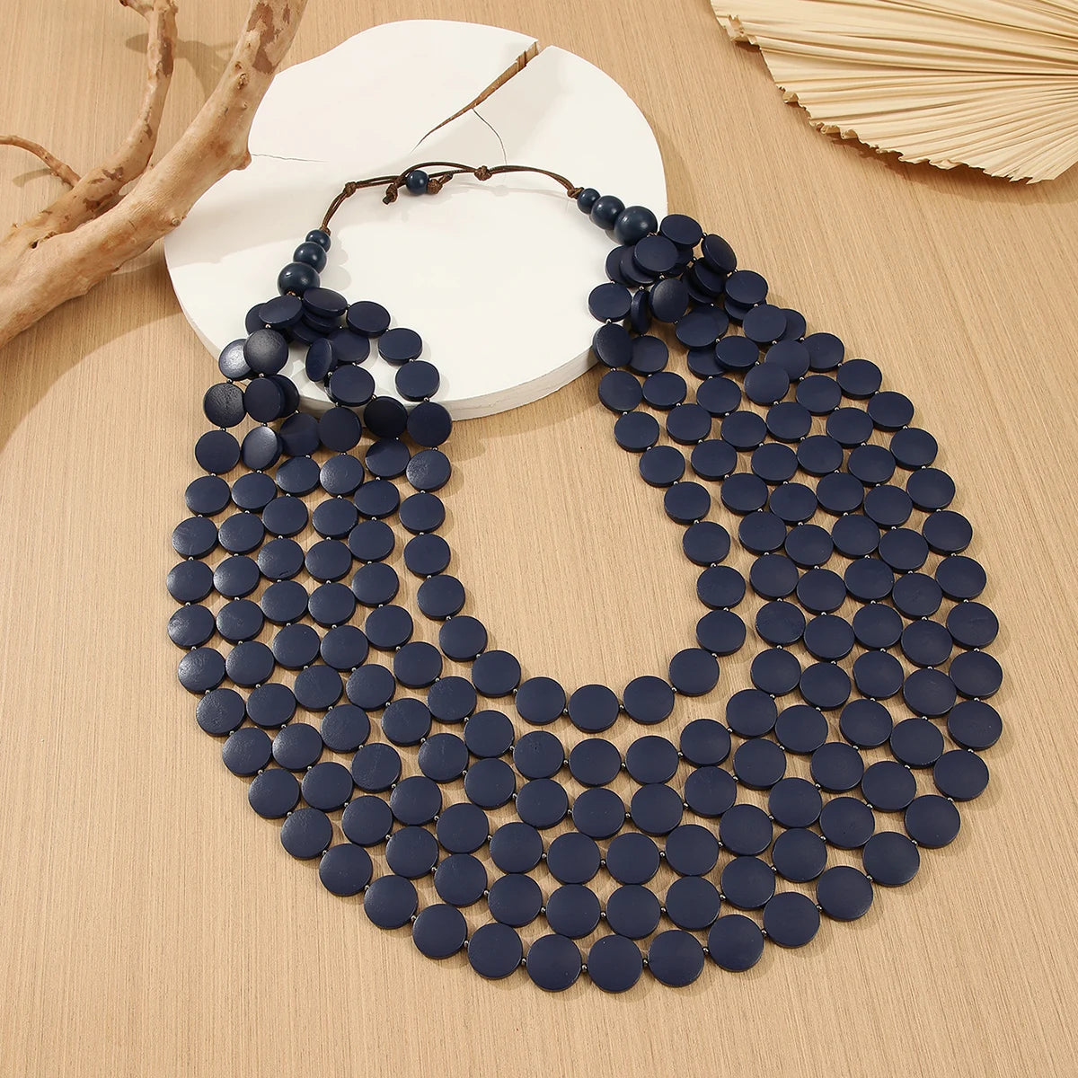 2026 Trend Fashion Geometric Round Wooden Beads Handmade Beaded MultiLayer Long Necklaces For Women Vacation Party Jewelry