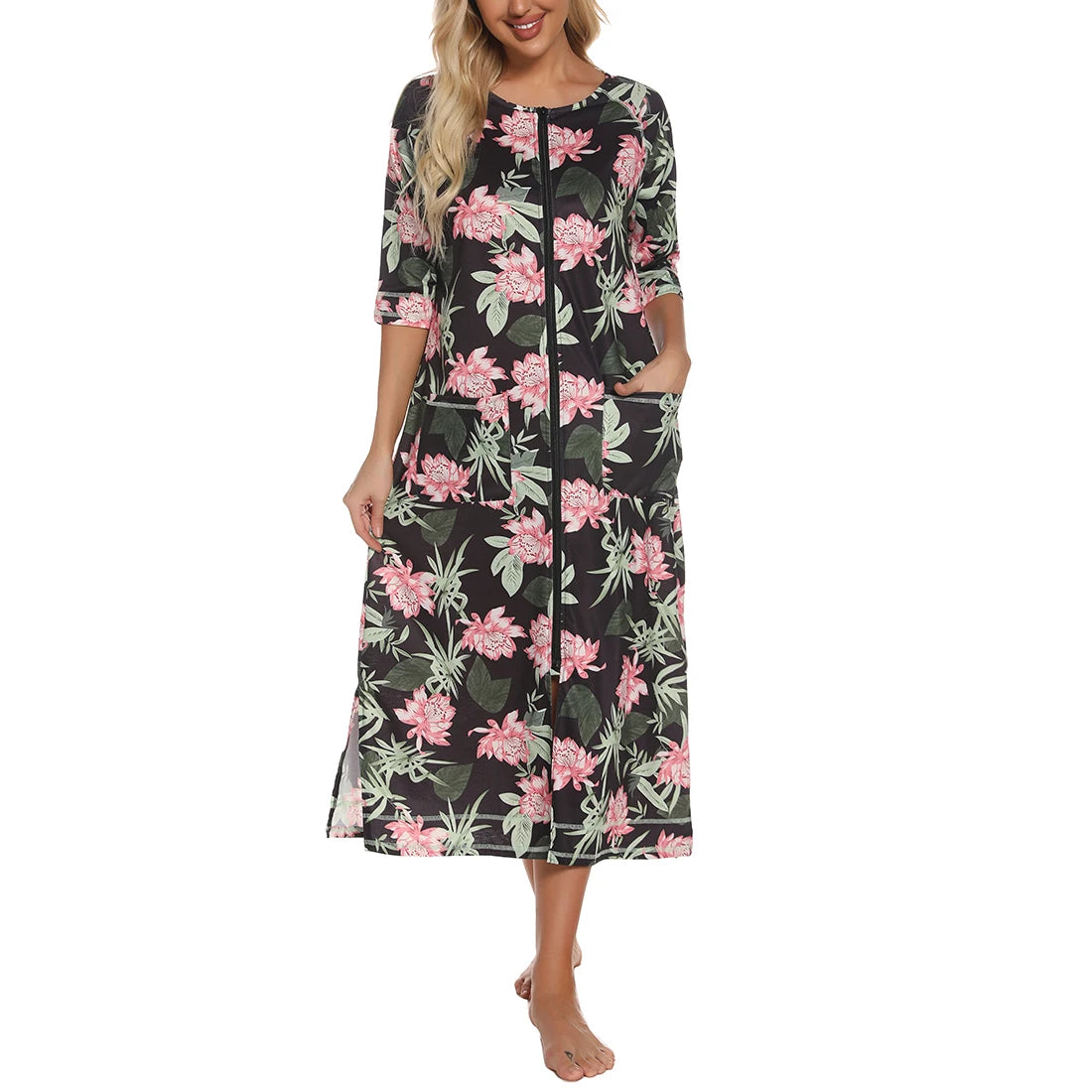 Zipper Women Sleepwear Pajama Maternity Dress 3/4Sleeve Nursing Baby Breastfeeding Nightdress Pregnancy Dress пижама хлопок