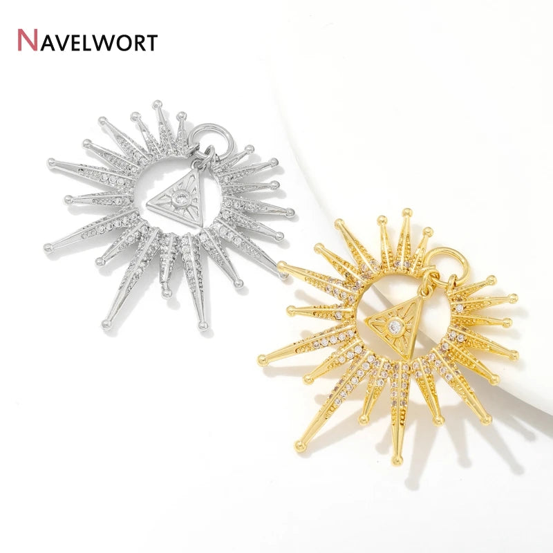 18K Gold Plated Brass Sun Charms For Jewelry Making,Jewelry Pendants,Inlaid Zircon Sun Pendants For Necklace Making Findings