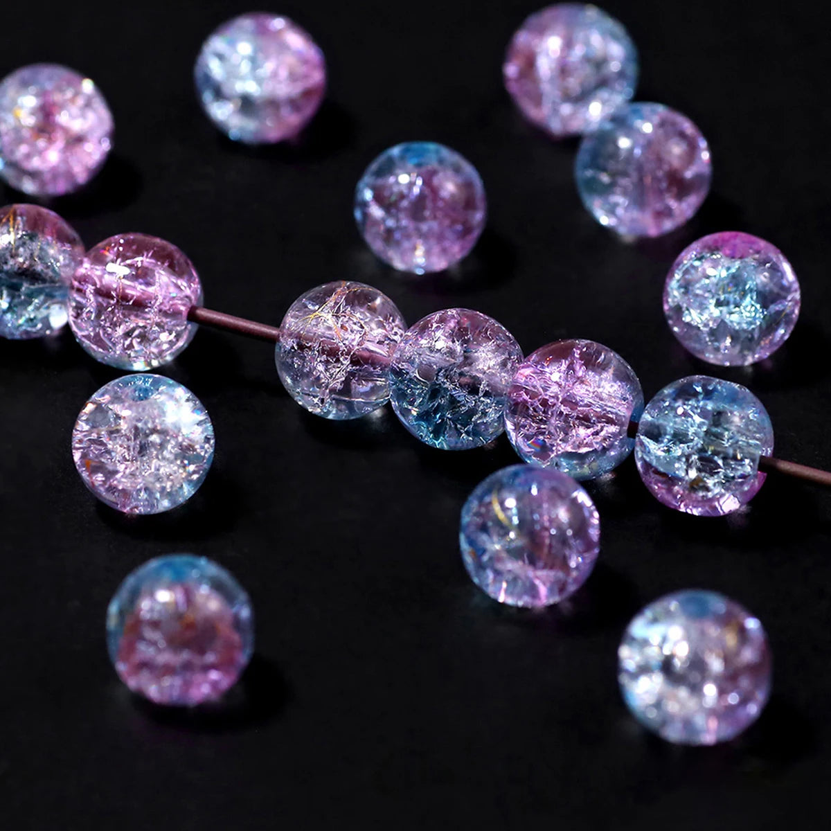 8/10mm Gradient Color Dot Golden Crackled Crystal Bead Round Glass Spacer Loose Beads For Jewelry Making Bracelet DIY Accessorie