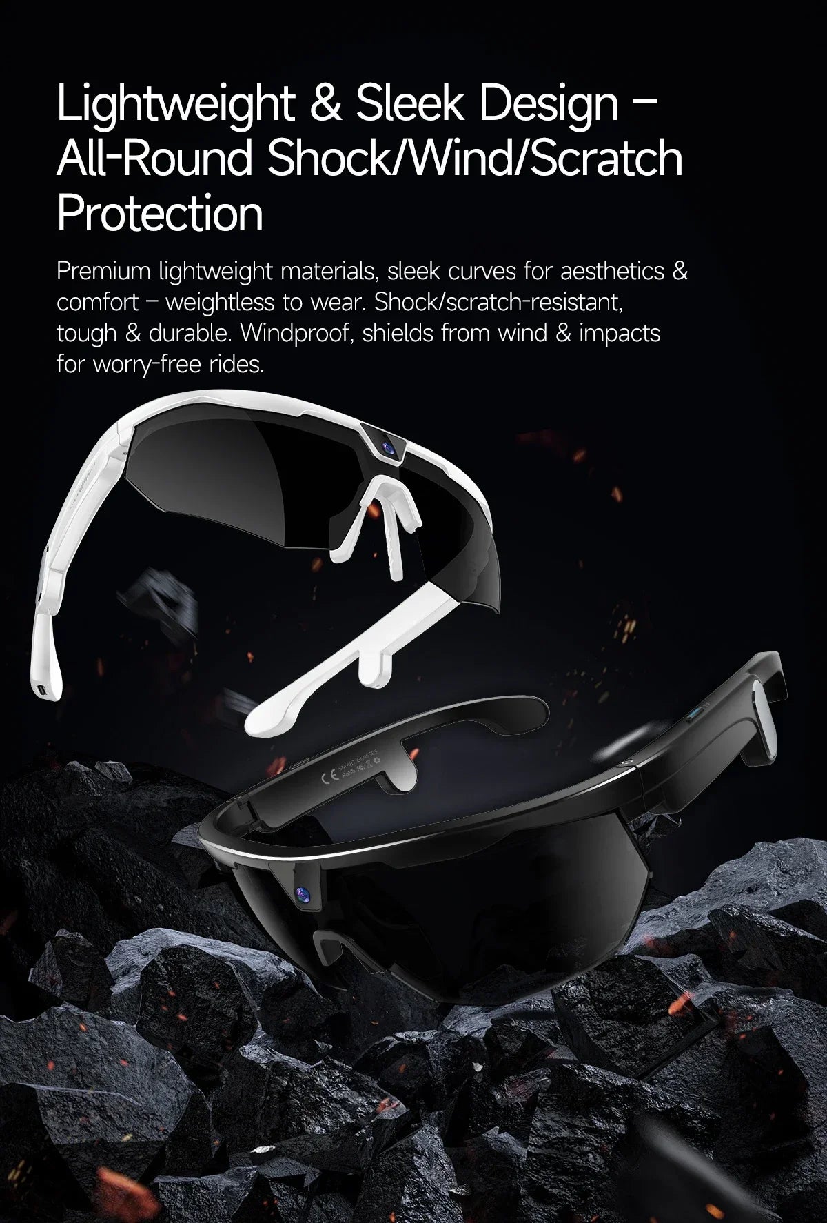 2026 AI Smart Glasses 800W HD Anti-shake Camera IP66 Waterproof AI Voice Wake-up AI Translation Four-in-one Cycling Glasses