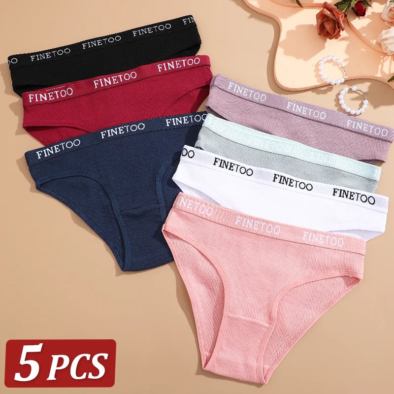 Finetoo 5Pcs Women Sexy Cotton Briefs Intimates Solid Color Low Waist Panty High Elasticity Underwear Female Breathable Lingerie